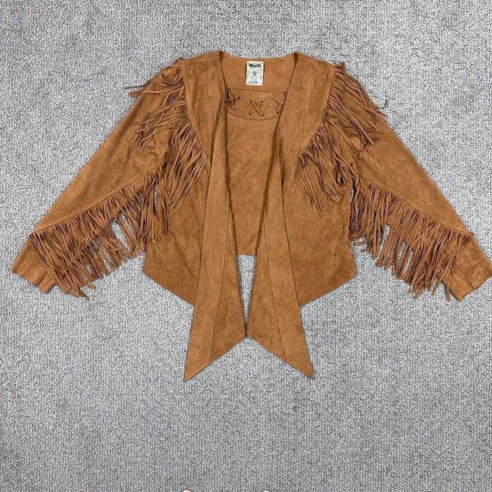 Vocal Jacket Womens Large Brown Faux Suede Fringe Boho Western Rodeo Festival